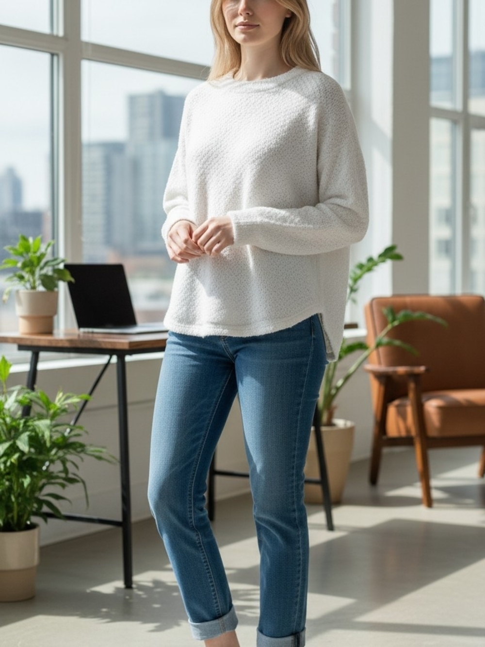 Hollister Cream Bouclé Crew Sweater